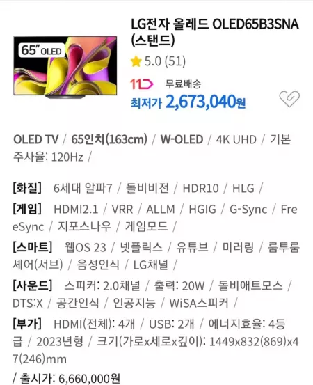 LG 65인치 OLED TV